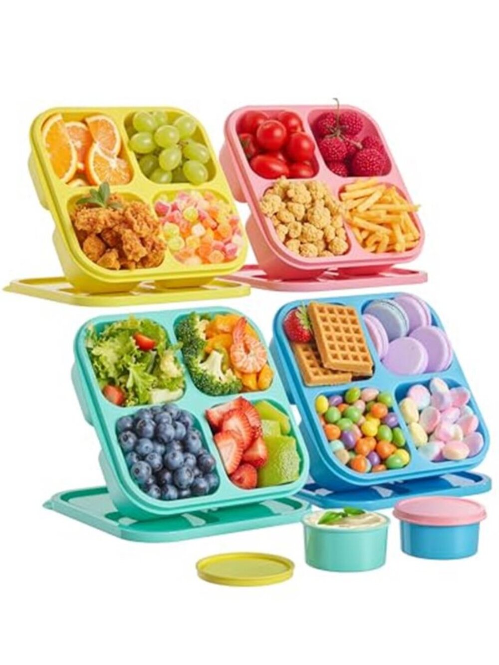 4 Pcs Snack Box Containers Set, Reusable 4 Compartment Lunchable Container